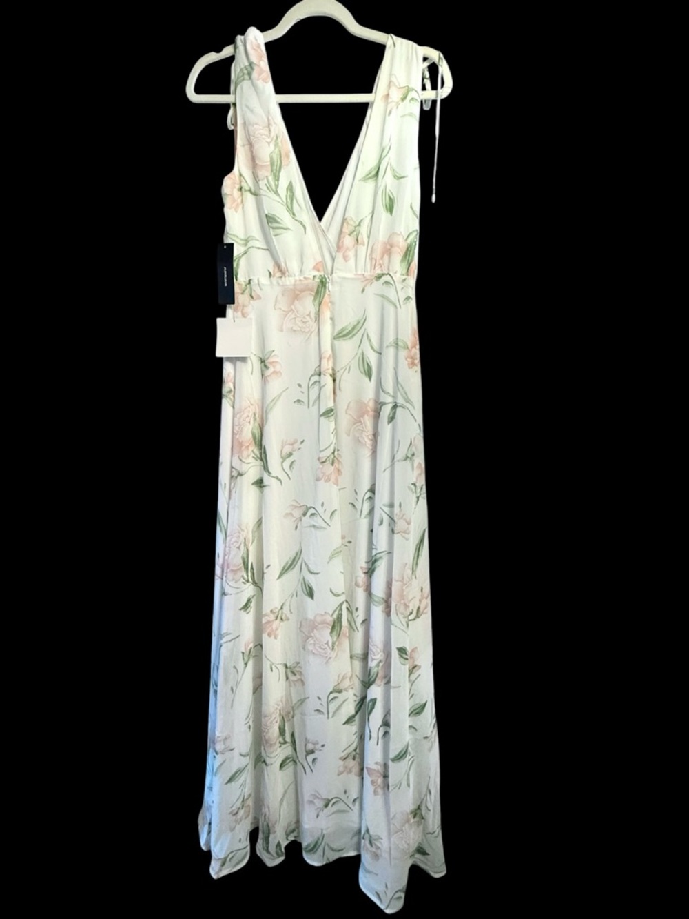 Lulus Romantic Possibilities Flowy White Floral Print Maxi Dress Blush Pink NWT - Picture 9 of 11